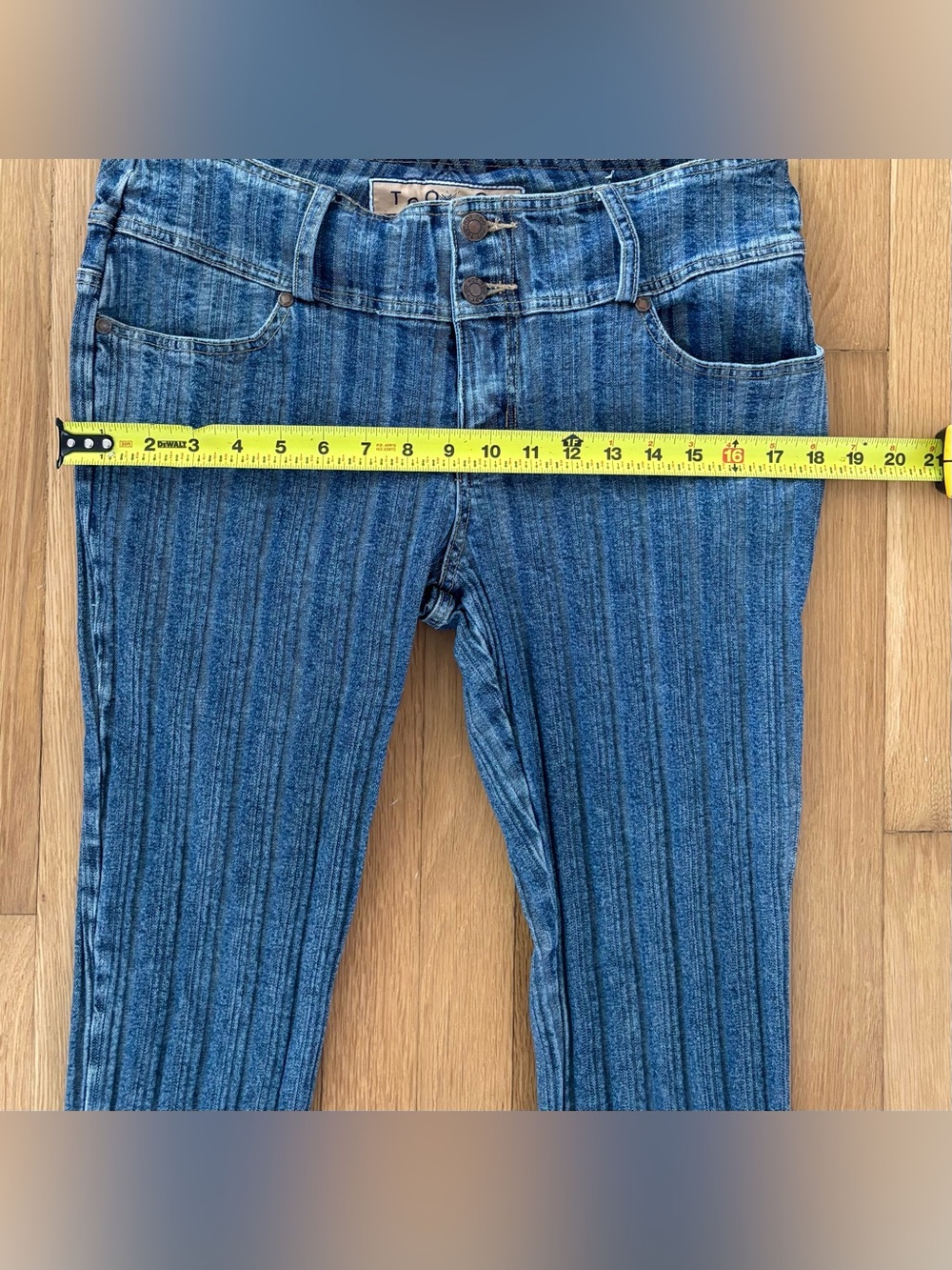 Too Hot Vintage 2000s Ribbed Flare Jeans Low Rise Size 11 12 Stretch Denim - Picture 10 of 14